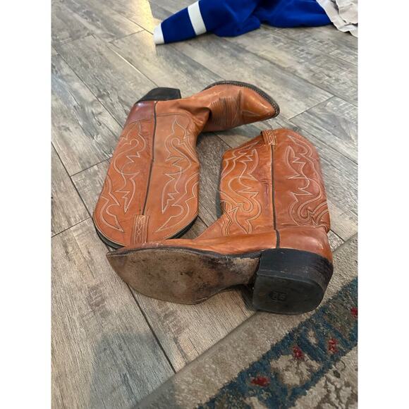 Vintage Dan Post Boots Distressed Leather Western Cowboy Brown Size 10 main image 5